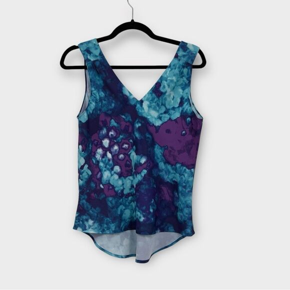 Calvin Klein V-neck Sleeveless Blouse in Multi-Color Watercolor Print Women’s XS - Picture 8 of 9